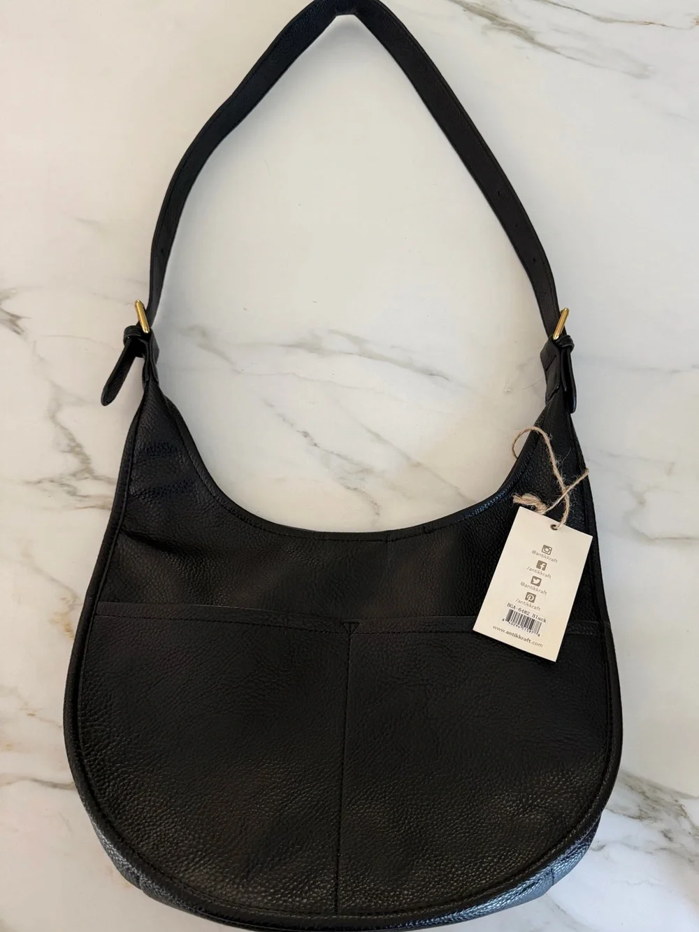 Antik Kraft Genuine Leather Black Pebbled Hobo Shoulder Bag NWT